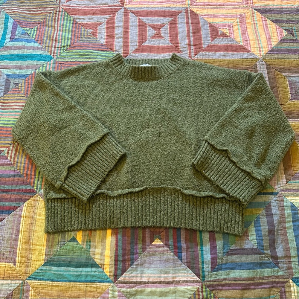 Double Zero Green Crew Neck Sweater Chunky Knit